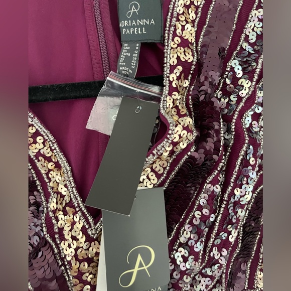 ADRIANNA PAPELL Stripe Bead Sheath Dress cocktail sequin purple 8 long sleeve - Picture 5 of 6